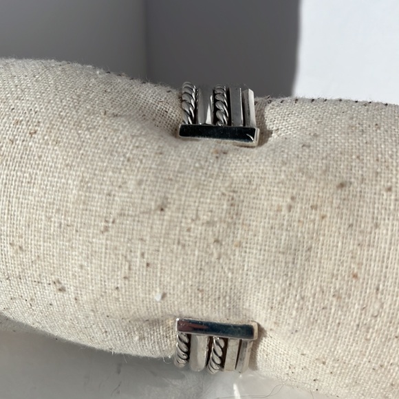 David Yurman Stax- 5 Silver and Diamond Cuffs Combined into one Cuff Bracelet - Picture 5 of 16